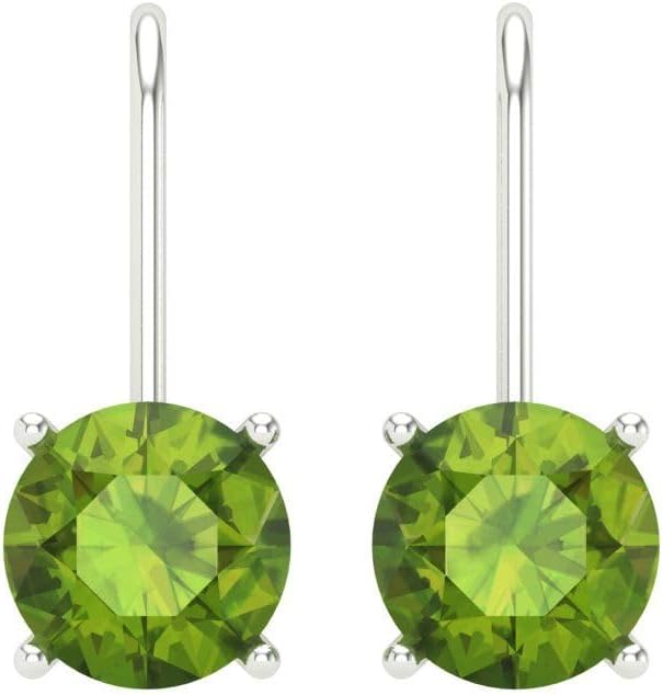 3 ct Brilliant Round Cut Drop Dangle Natural Peridot 14k White Gold Desginer Affordable Earrings Lever Back