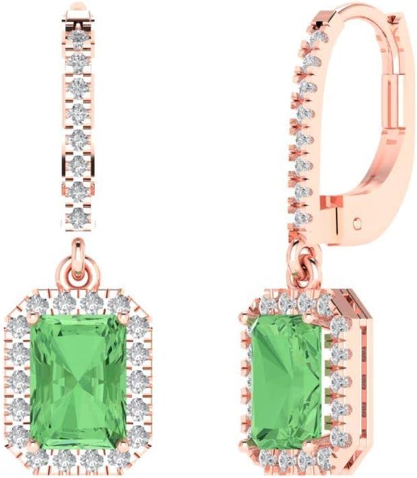 5.8 ct Brilliant Emerald Cut Halo Drop Dangle Created Green Diamond 18K White Gold Desginer Affordable Earrings Lever Back