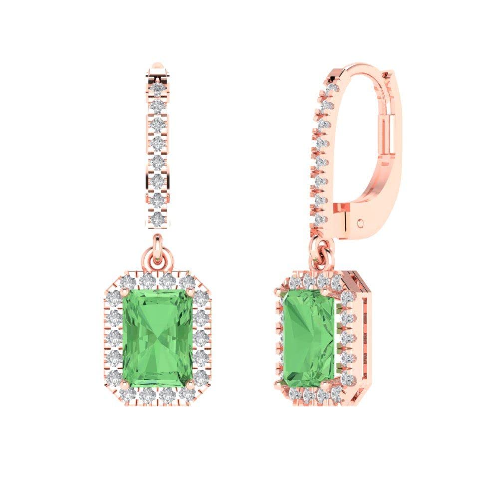 5.8 ct Brilliant Emerald Cut Halo Drop Dangle Created Green Diamond 18K White Gold Desginer Affordable Earrings Lever Back