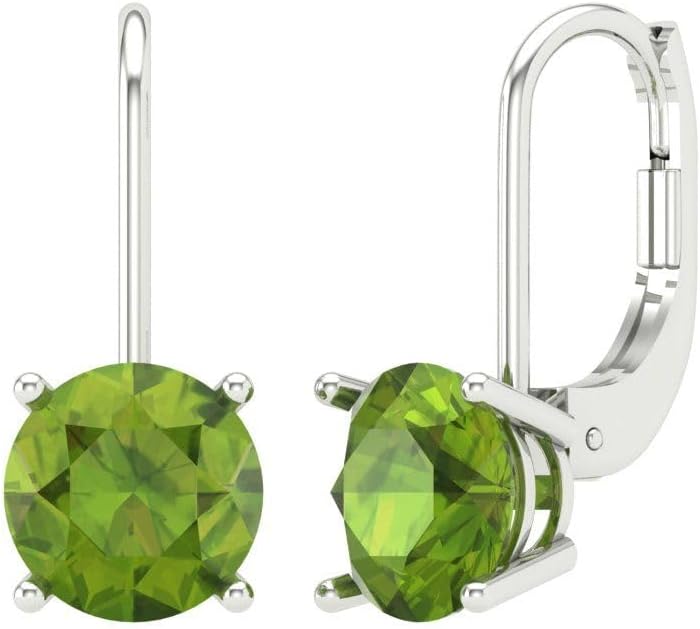 3 ct Brilliant Round Cut Drop Dangle Natural Peridot 14k White Gold Desginer Affordable Earrings Lever Back