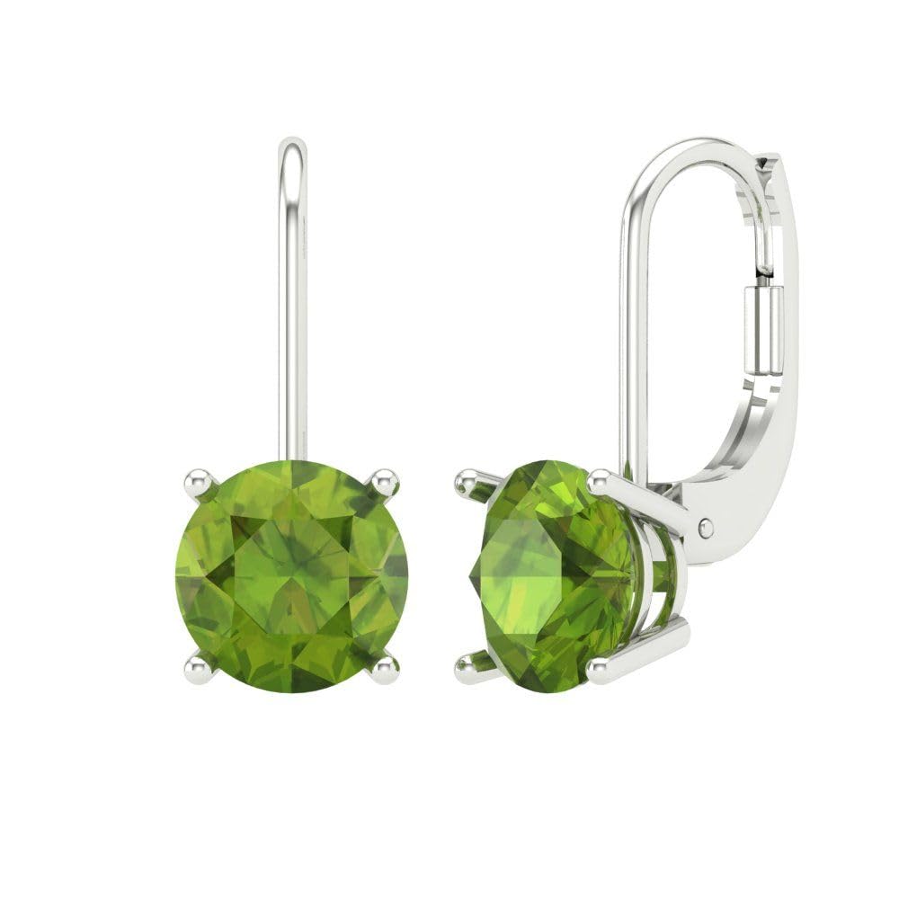 3 ct Brilliant Round Cut Drop Dangle Natural Peridot 14k White Gold Desginer Affordable Earrings Lever Back