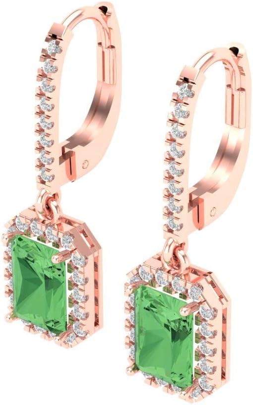 5.8 ct Brilliant Emerald Cut Halo Drop Dangle Created Green Diamond 18K White Gold Desginer Affordable Earrings Lever Back