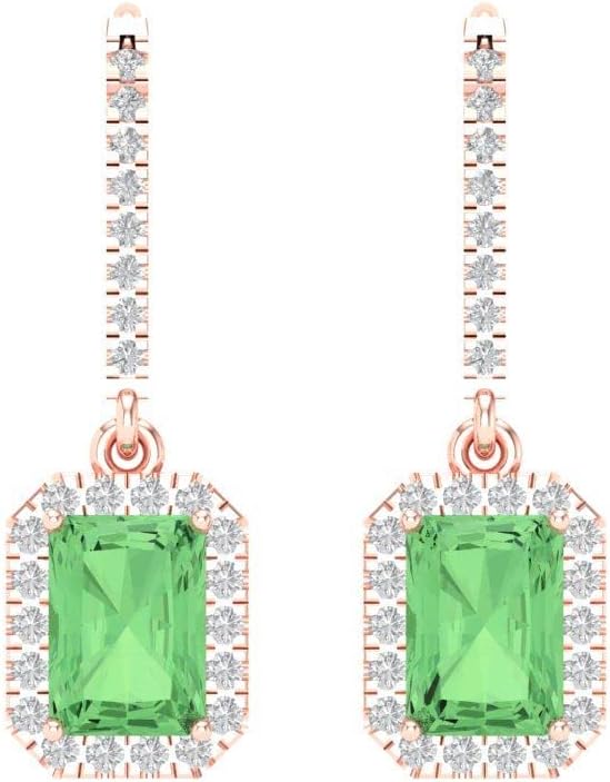 5.8 ct Brilliant Emerald Cut Halo Drop Dangle Created Green Diamond 18K White Gold Desginer Affordable Earrings Lever Back