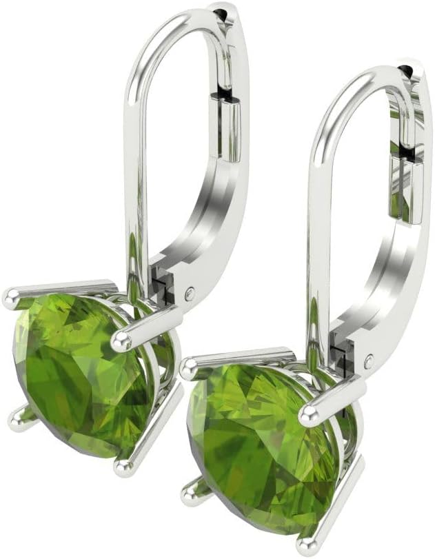 3 ct Brilliant Round Cut Drop Dangle Natural Peridot 14k White Gold Desginer Affordable Earrings Lever Back