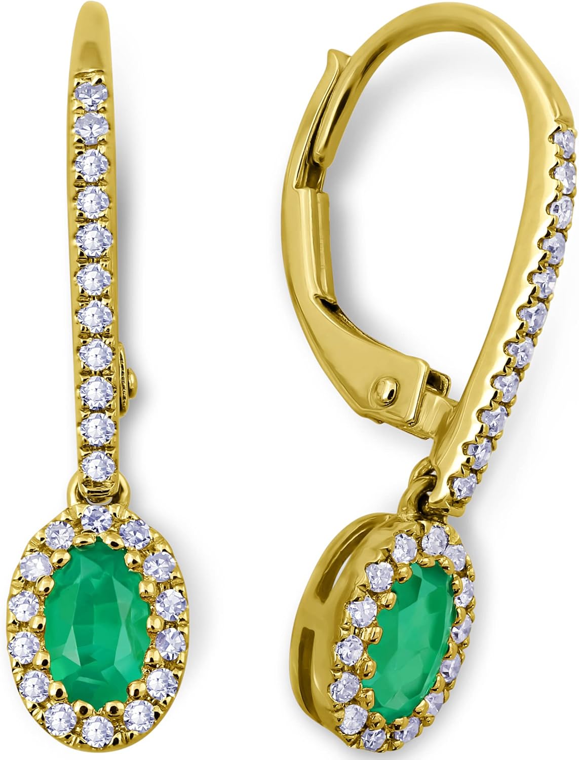 14K Yellow Gold Genuine Emerald Diamond Dangle Earrings